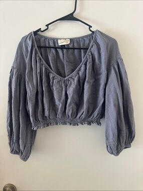 Universal thread Washed Slate Blue Peasant Crop Top